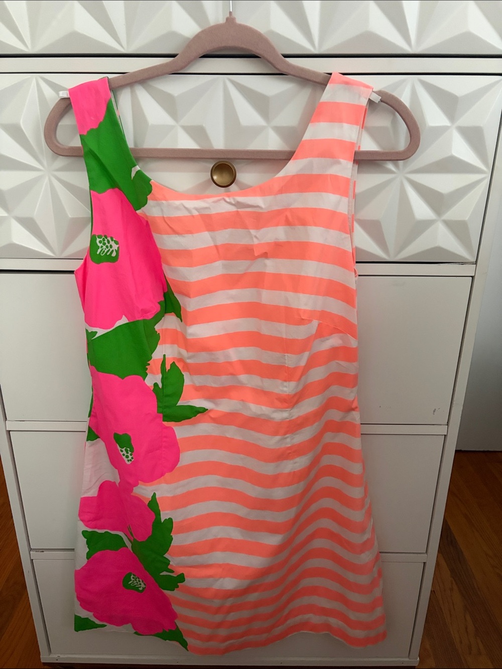 Lilly Pulitzer Pink Floral & Coral Striped Sleeveless Dress
